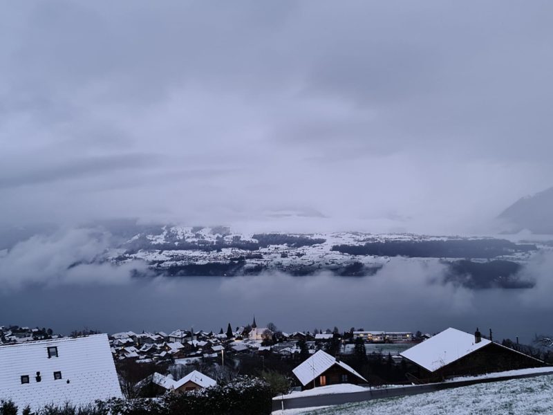 Snow on the valley floor in Switzerland