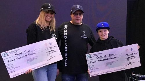 Tony Soutter presents cheques to Maisie Hill and Charlie Lane 