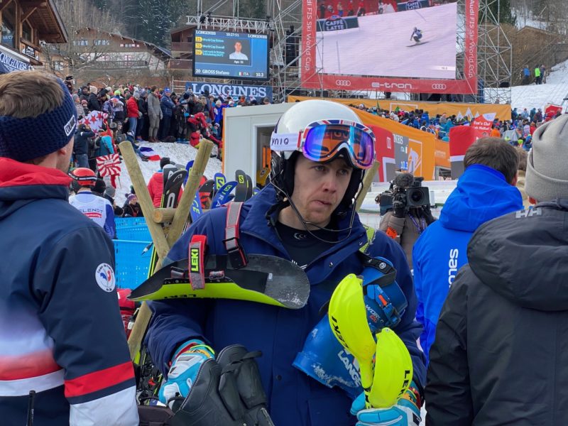 close up of Dave Ryding milling in the crowd at Chamonix today