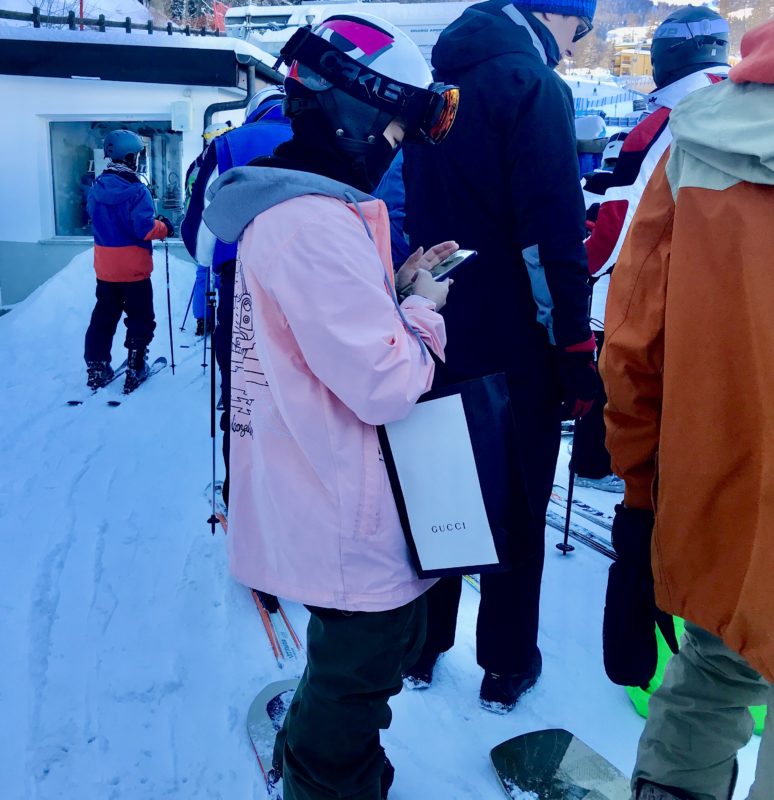 Kitted out for the slopes in Pila complete with Gucci handbag