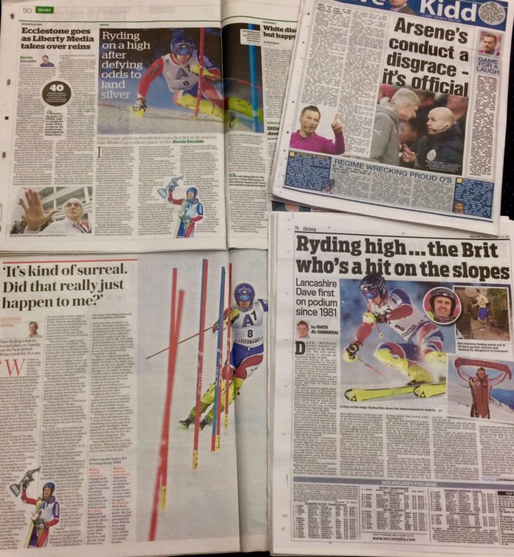 Newspapers after Dave Ryding's first World Cup podium