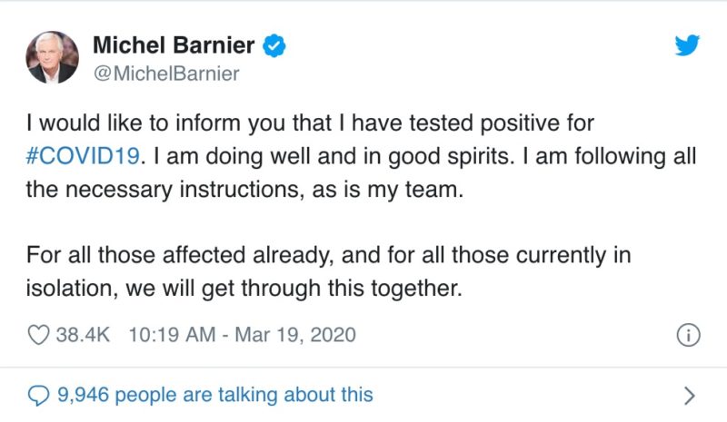 Barnier tests positive